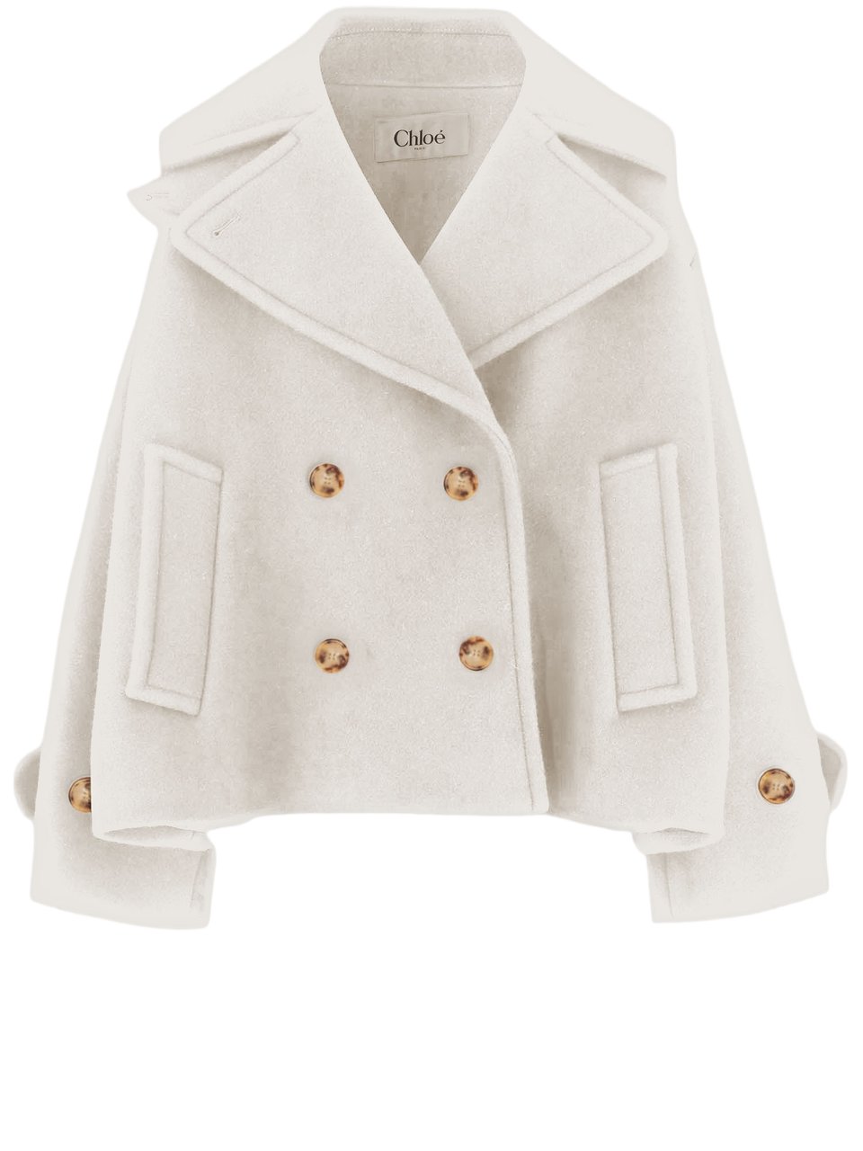 Chloé Short Ivory Coat with Notched Lapel and Double-Breasted Closure Wit