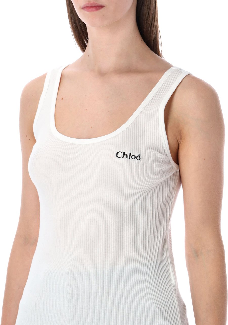 Chloé Chloé fitted logo jersey tank top Wit