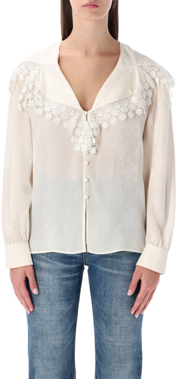 Chloé Big Collar Ruffle Shirt Iconc Milk Beige