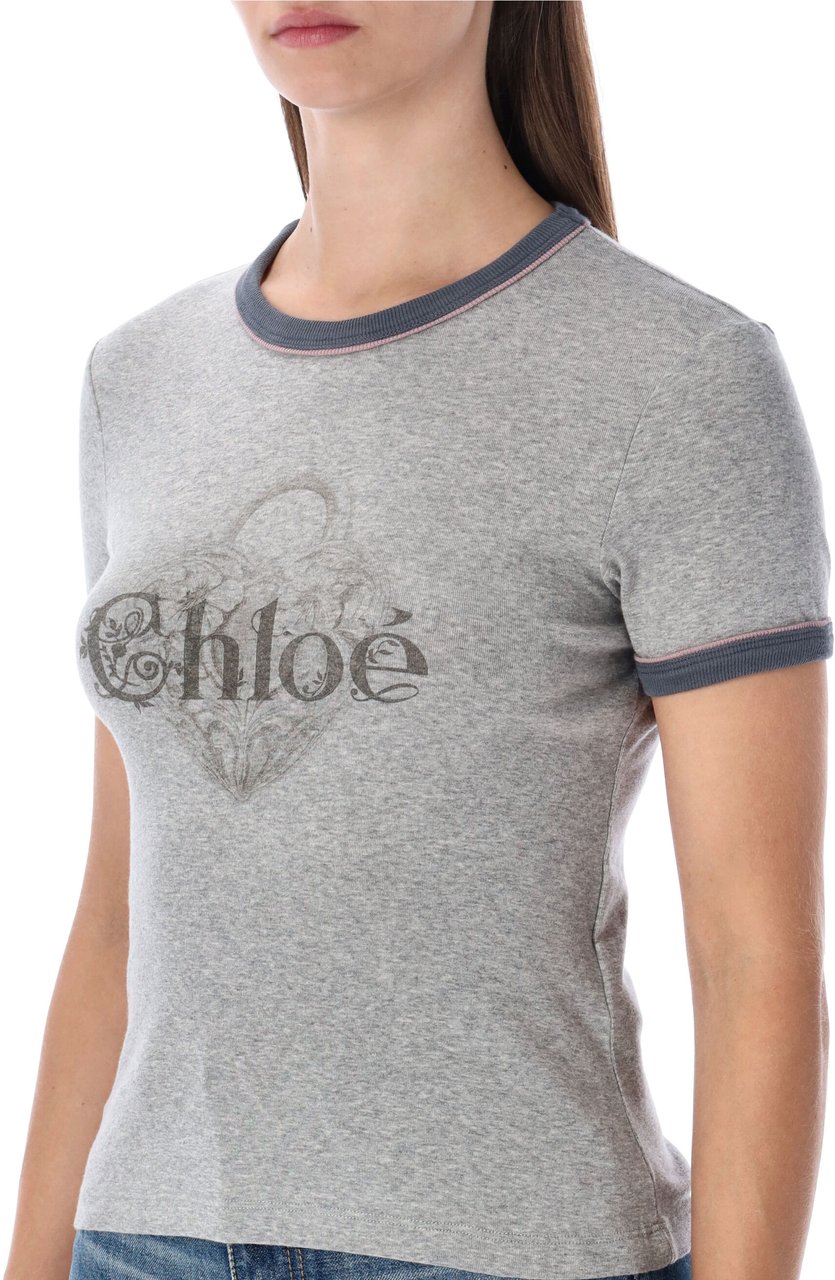 Chloé Romantic Logo Tee Neutral Grey Grijs
