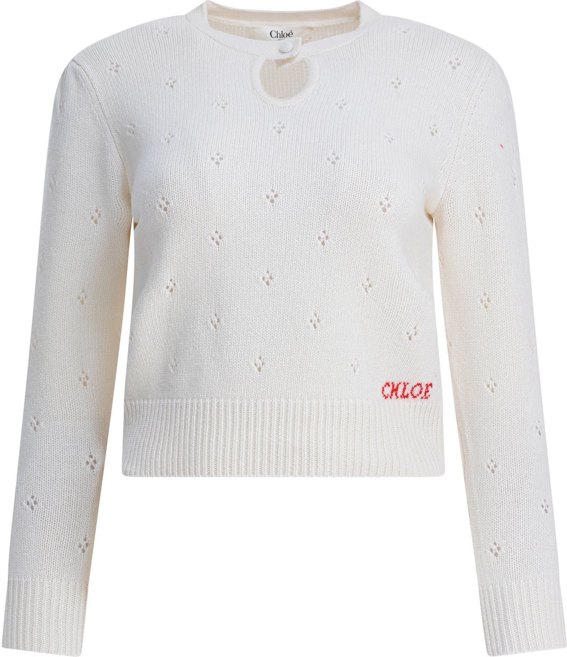 Chloé Perforated wool and cashmere sweater Wit