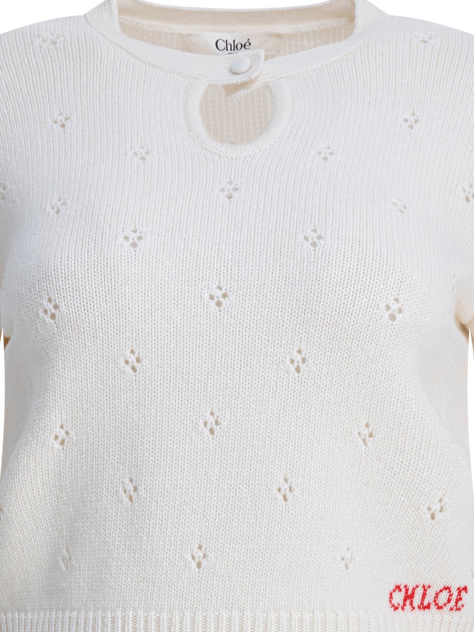 Chloé Perforated wool and cashmere sweater Wit
