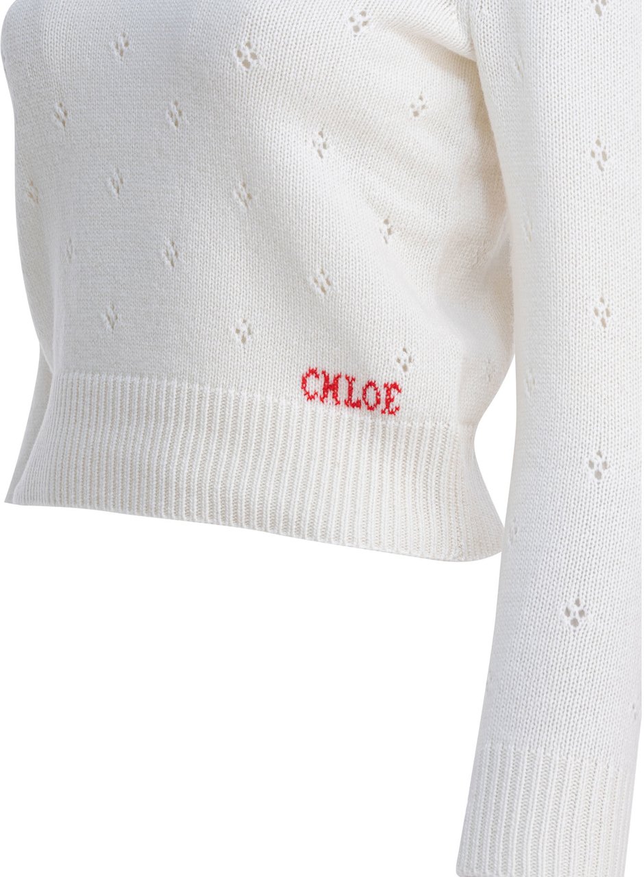 Chloé Perforated wool and cashmere sweater Wit