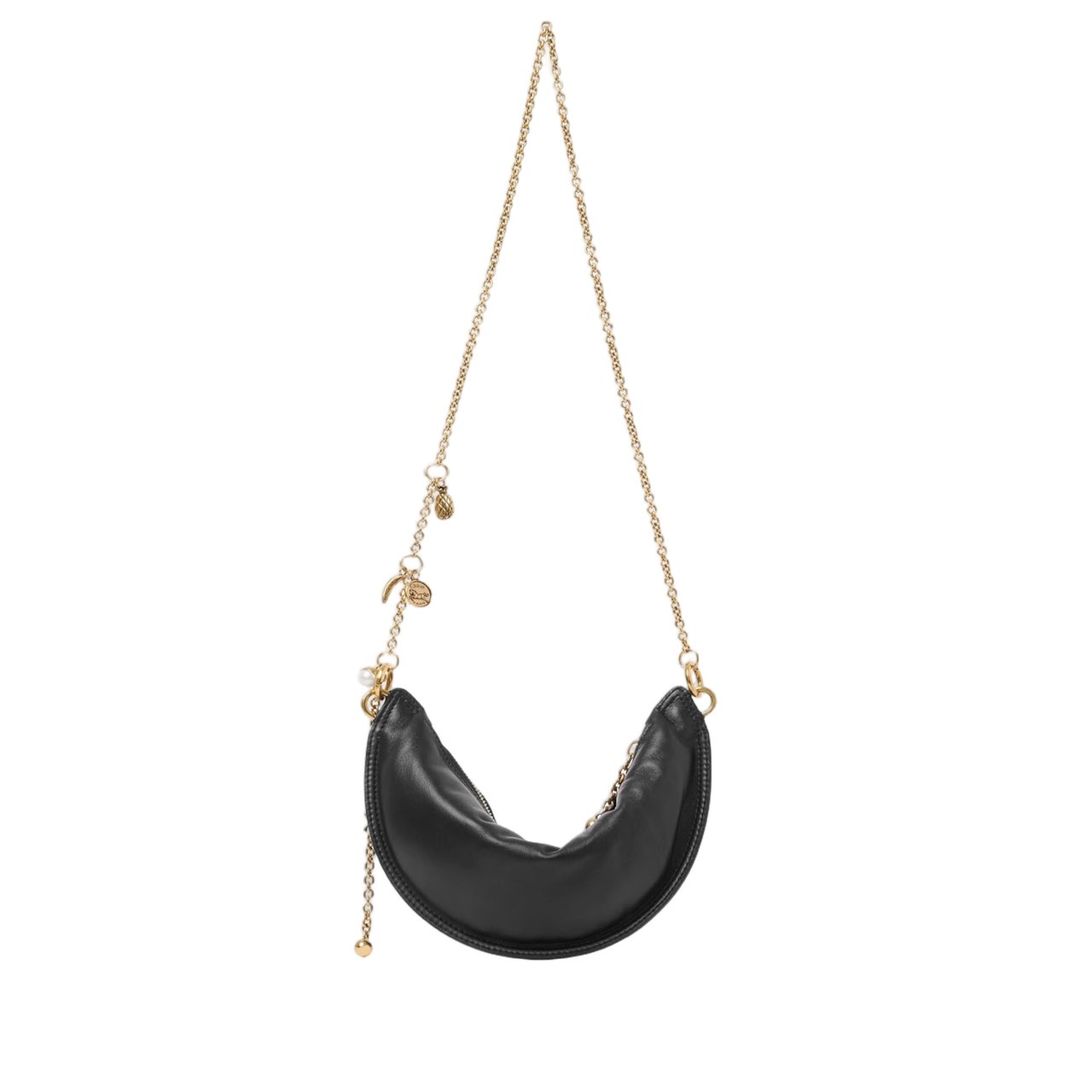 Chloé Crescent-Shaped Nappa Leather Bag with Gold-tone Chain Zwart