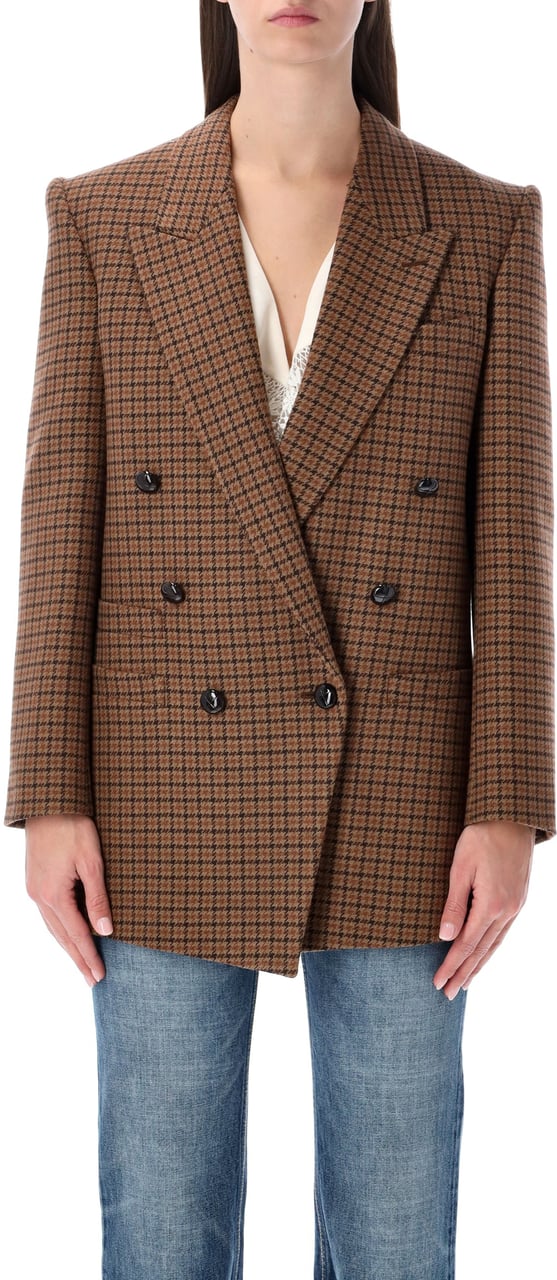 Chloé Blazer Wool Check Brown Black Bruin