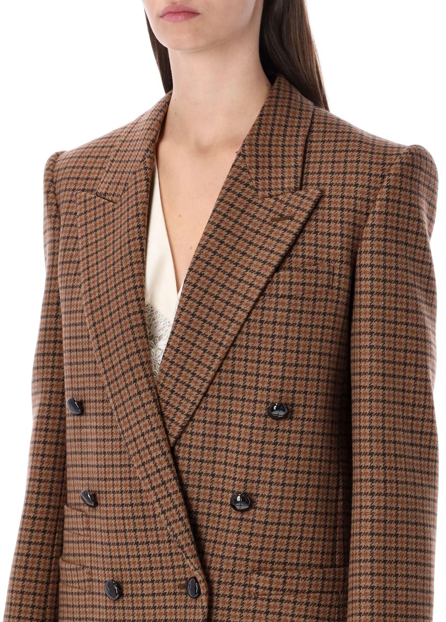 Chloé Blazer Wool Check Brown Black Bruin