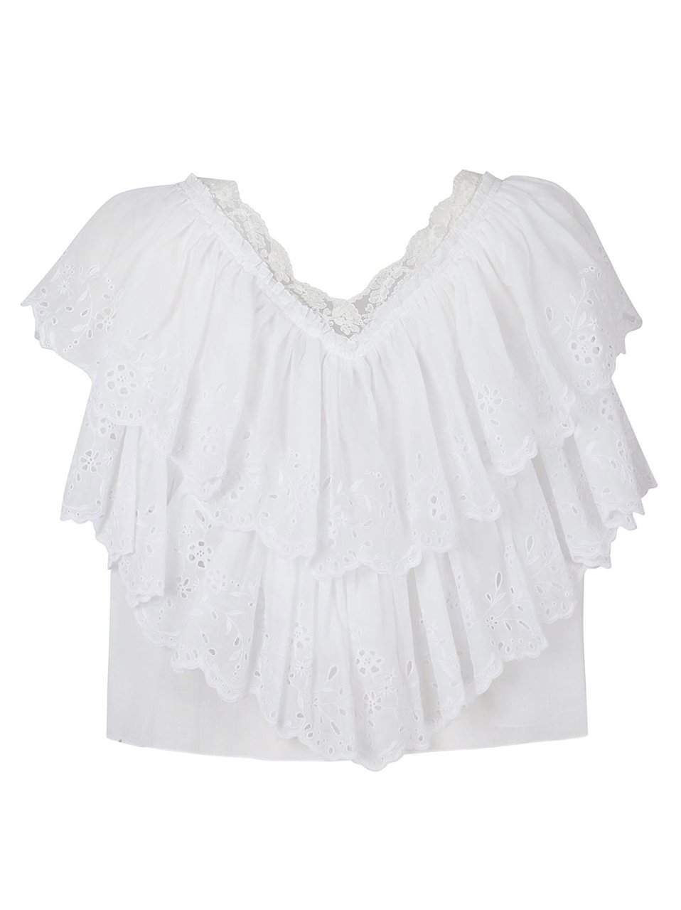 Chloé White Cotton Voile Ruffle Top Wit