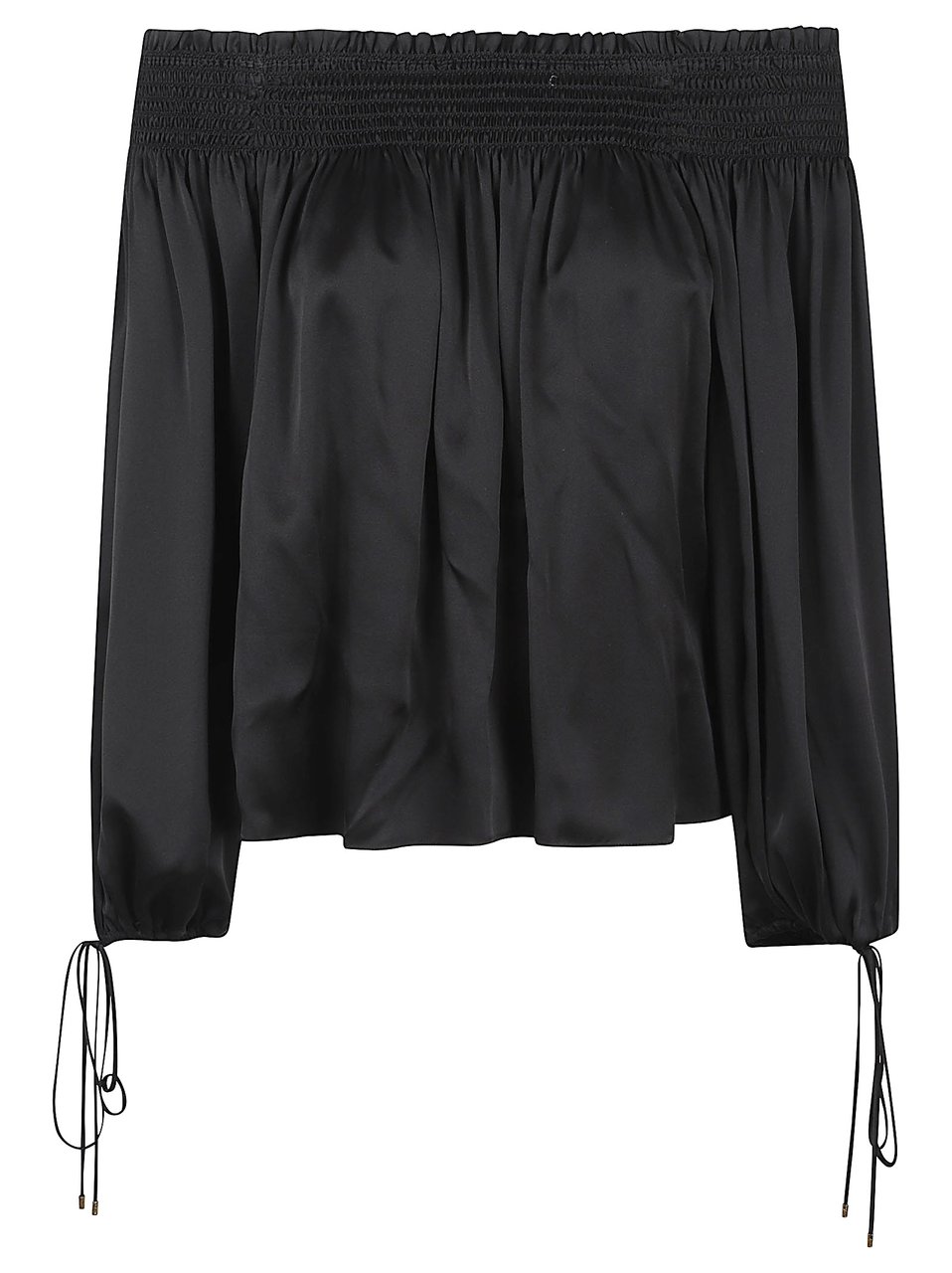 Chloé Black Silk Wash Off-The-Shoulder Top Zwart