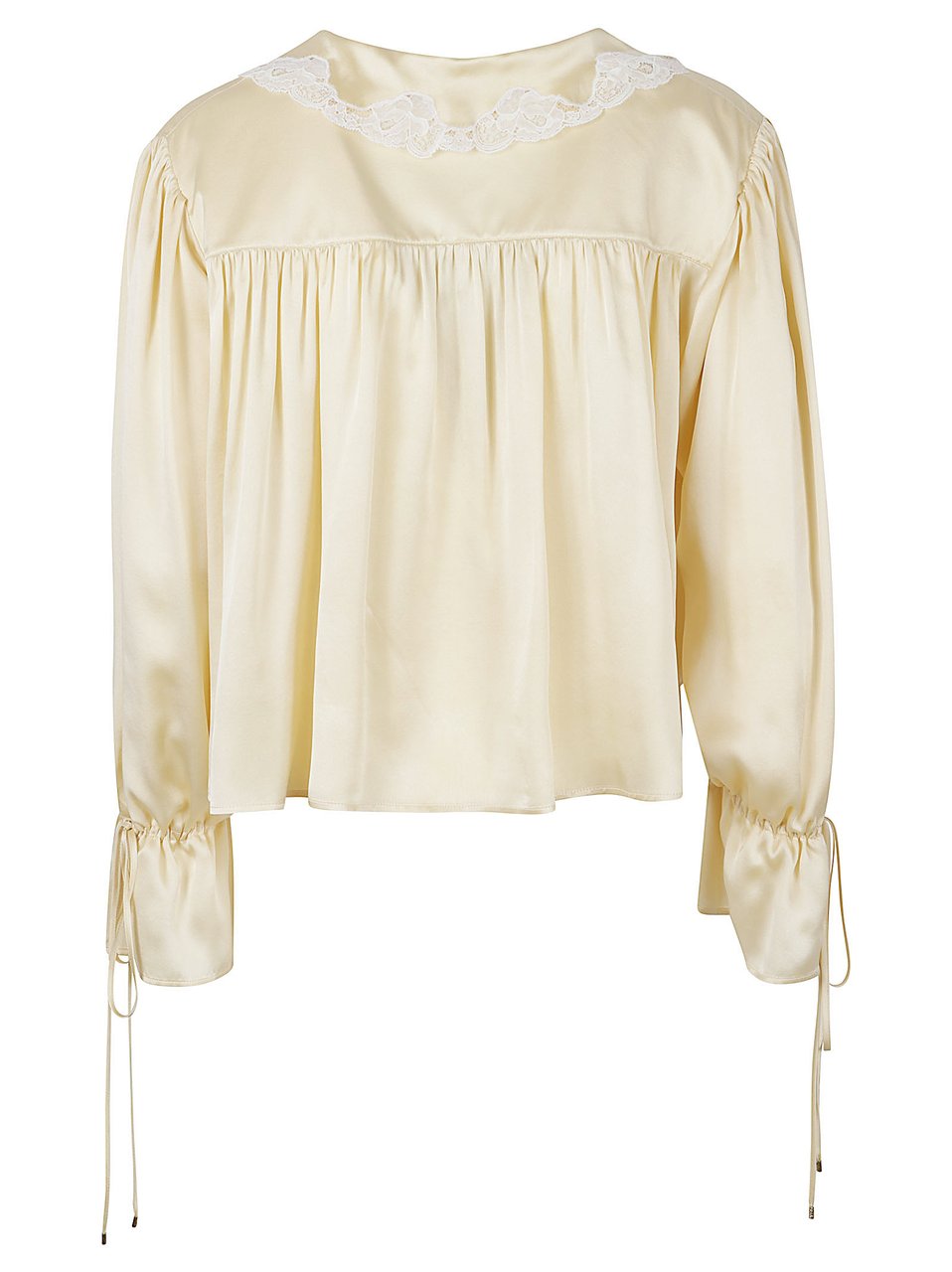 Chloé Wash Silk Satin Lace Trim Shirt Neutraal