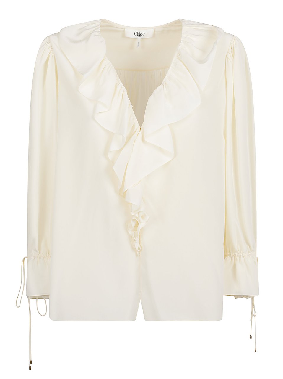 Chloé Multicolor Ruffled Silk Cropped Top Neutraal