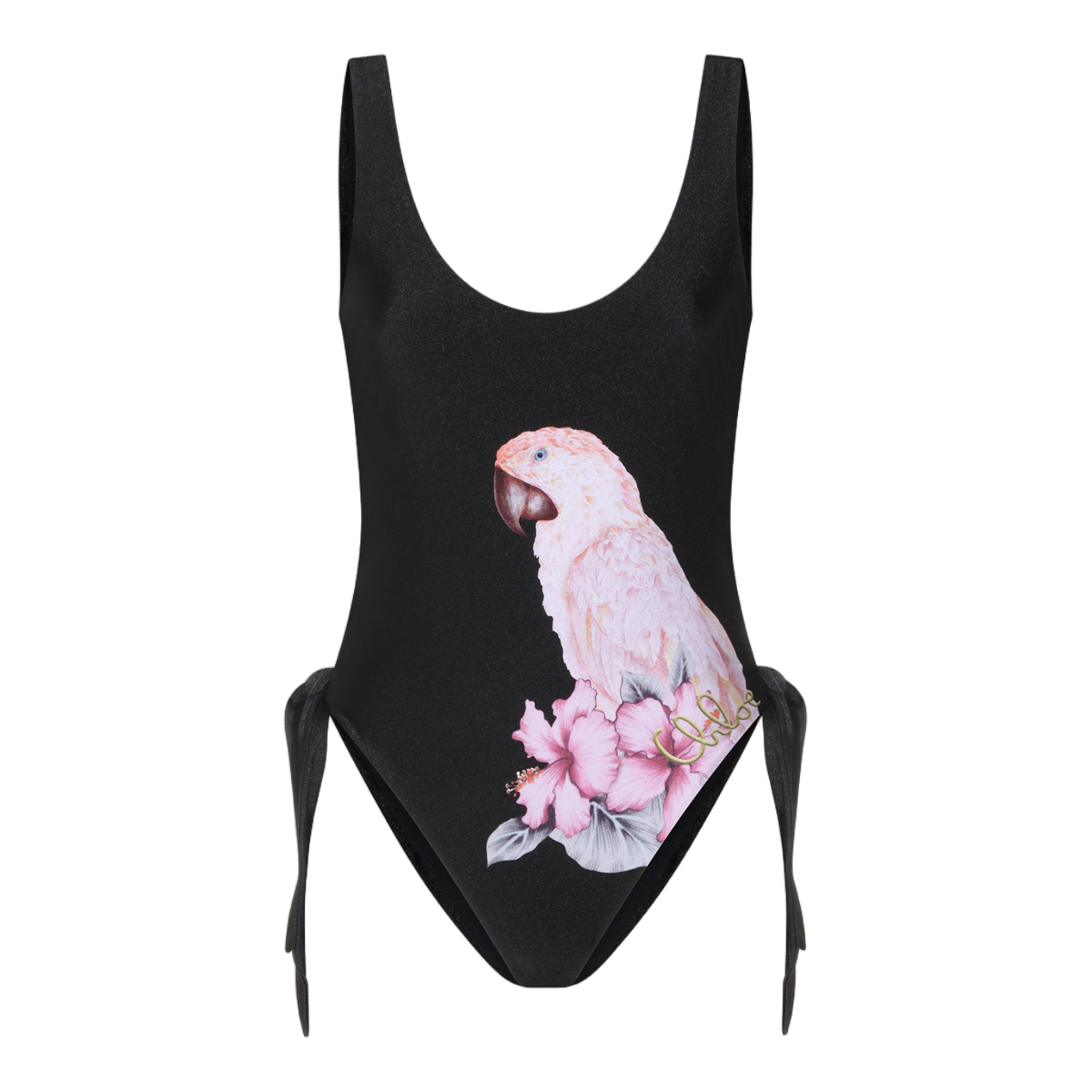 Chloé One-Piece Swimsuit with Tropical Parrot Print Zwart