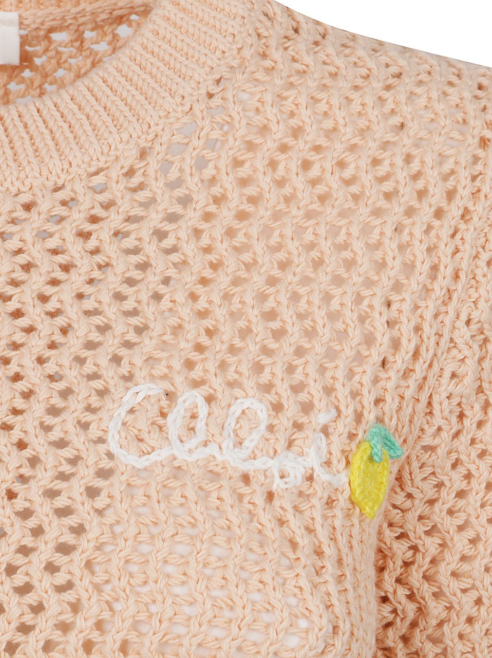 Chloé White Cotton Crochet Knit T-Shirt Neutraal