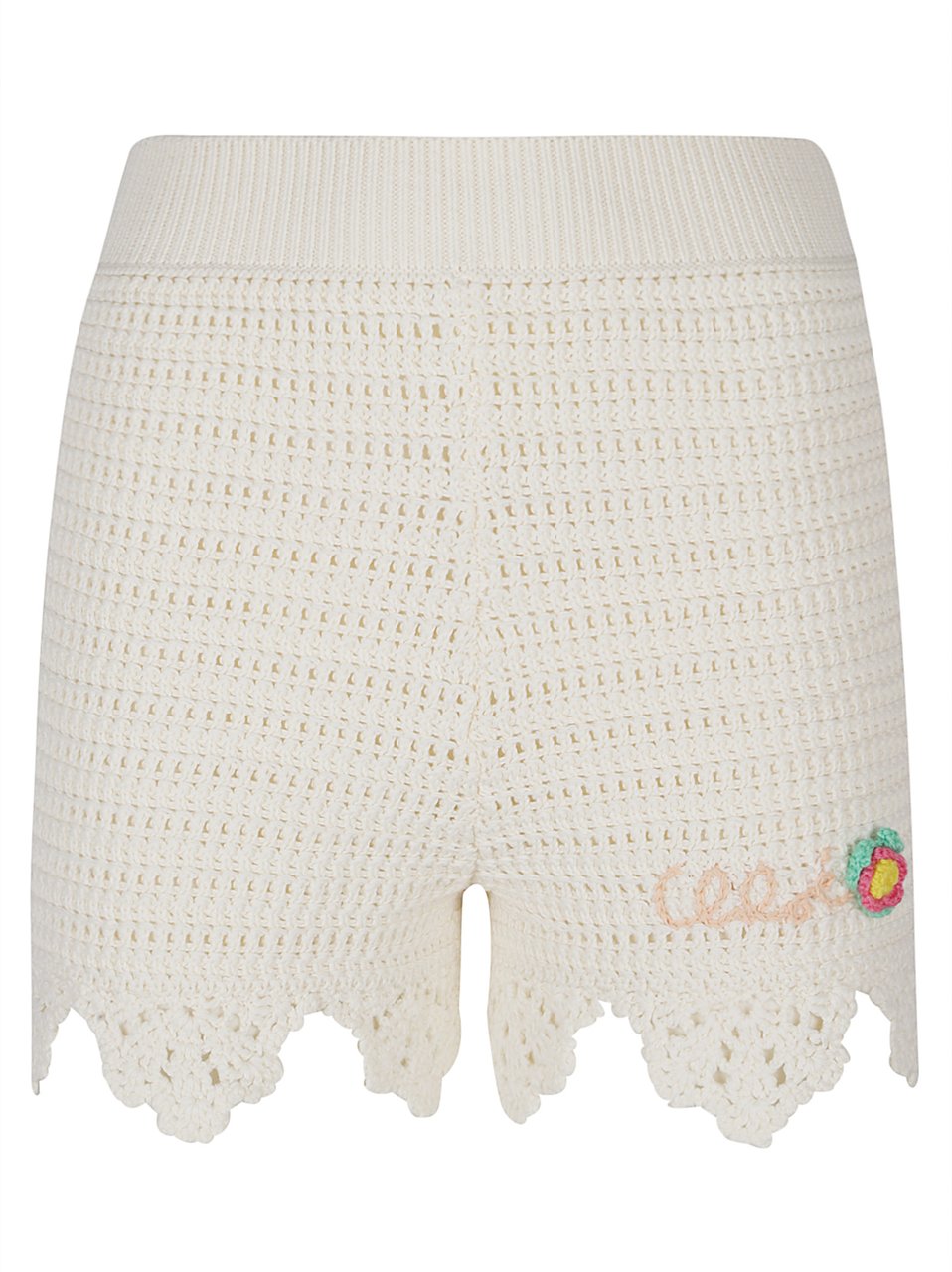 Chloé Green Cotton Crochet Scalloped Shorts Grijs