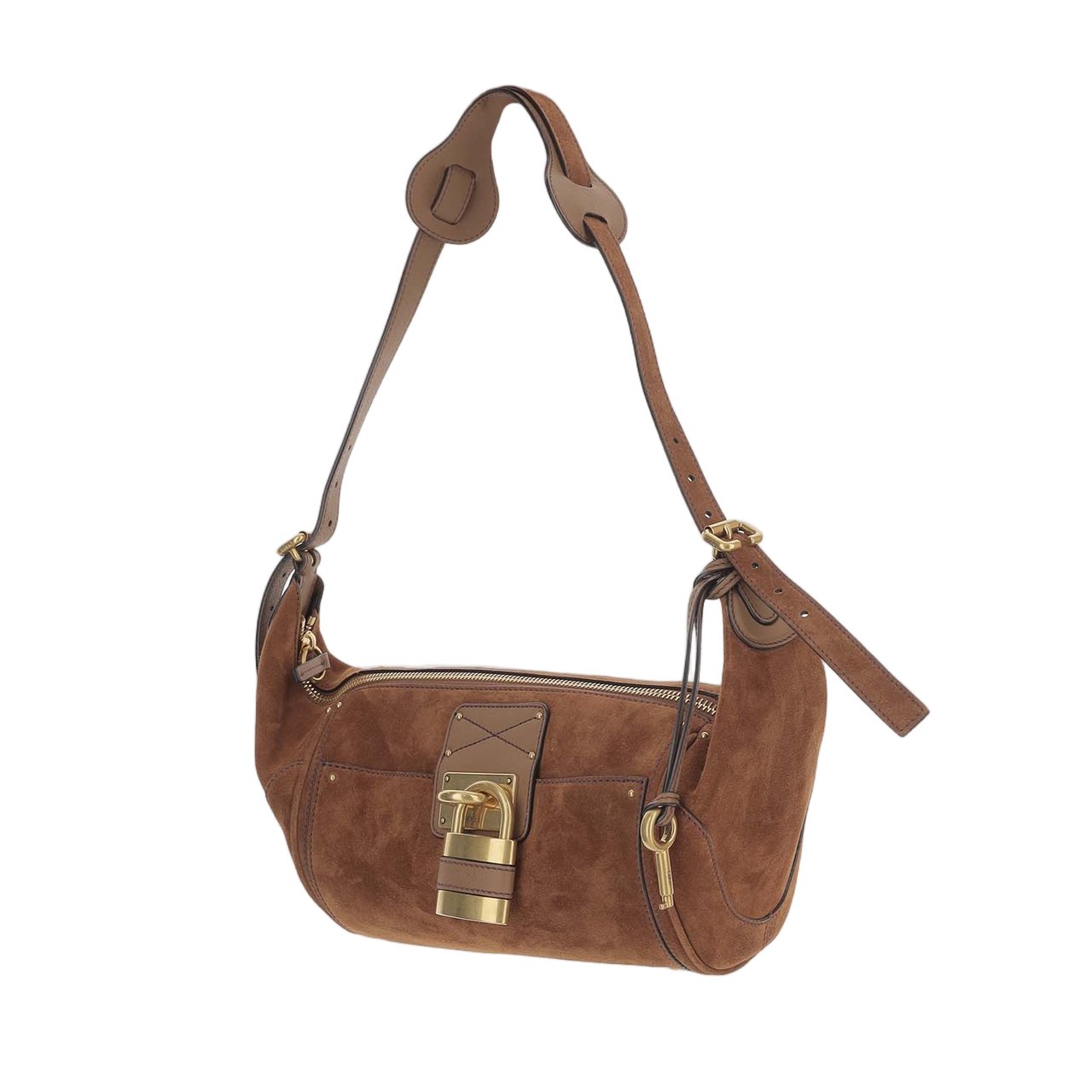 Chloé Brown Suede Bag with Adjustable Strap and Gold-tone Hardware Wit