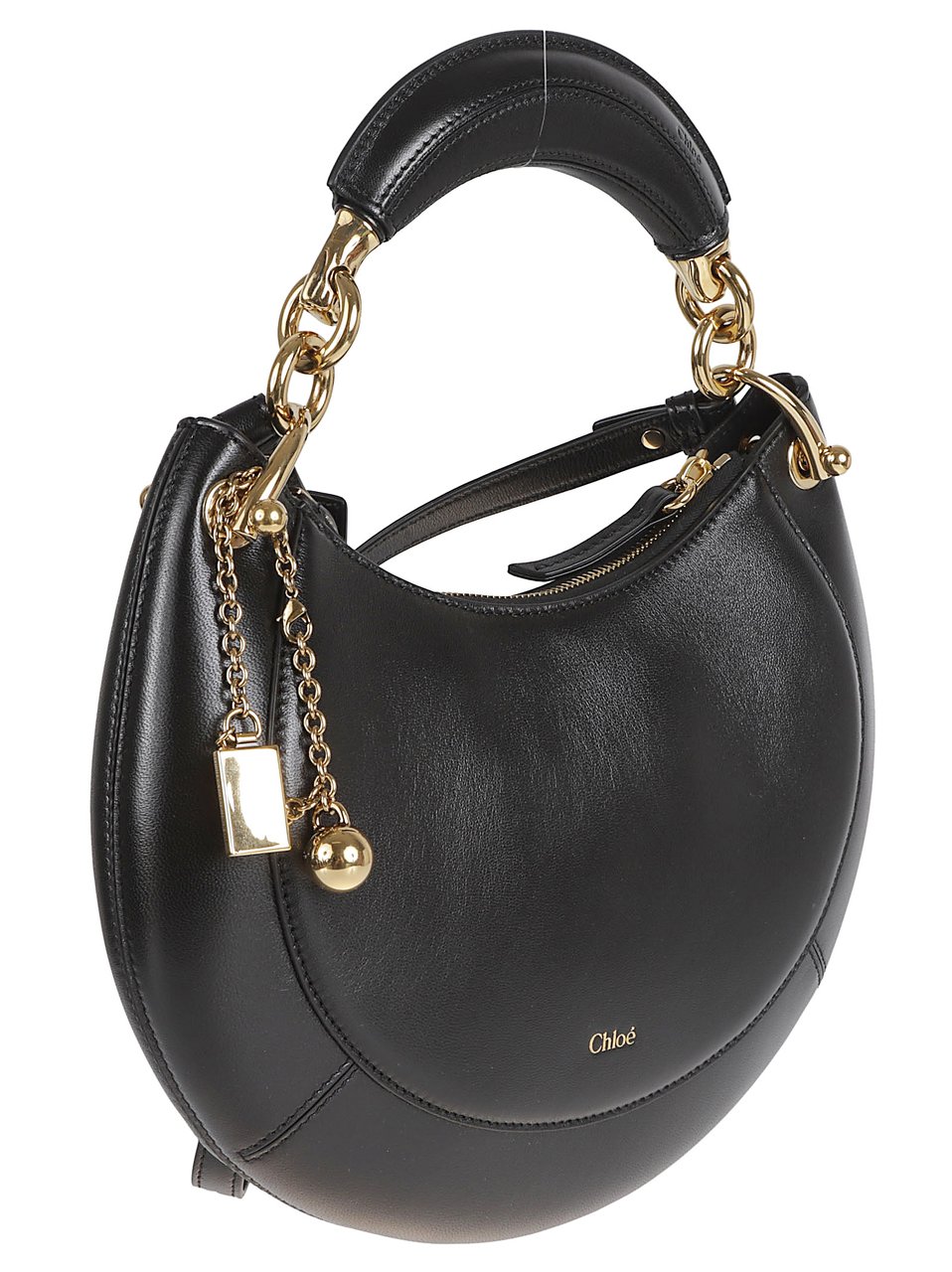 Chloé Curved Crescent Black Nappa Leather Bag with Gold Accents Zwart