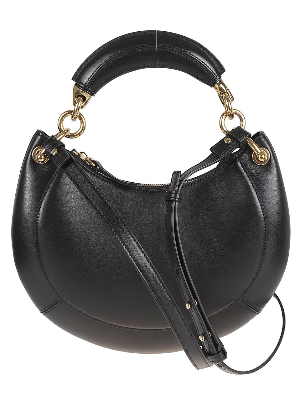 Chloé Curved Crescent Black Nappa Leather Bag with Gold Accents Zwart