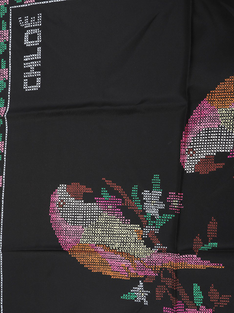 Chloé Silk Scarf with Pixelated Bird and Floral Pattern Zwart