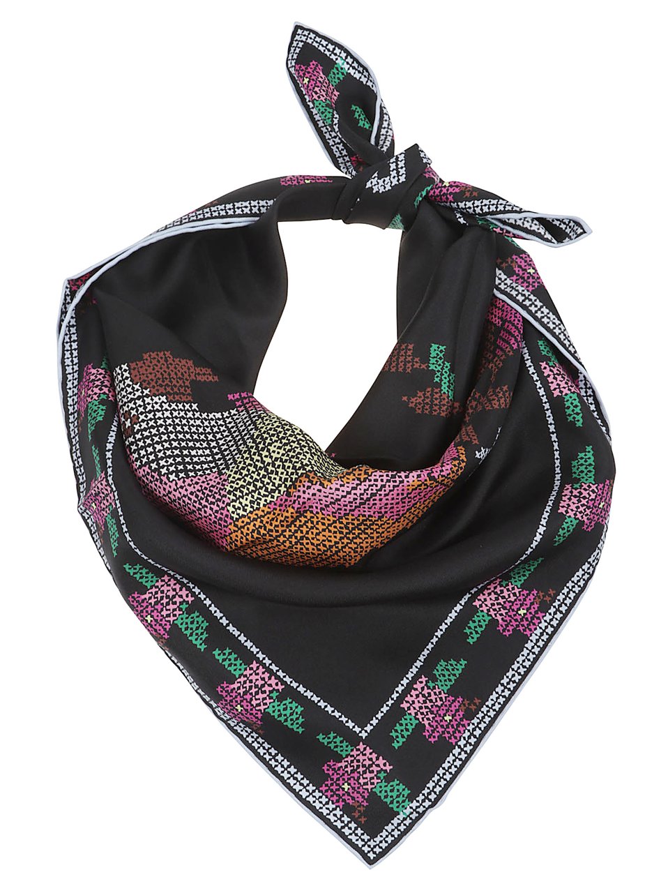 Chloé Silk Scarf with Pixelated Bird and Floral Pattern Zwart