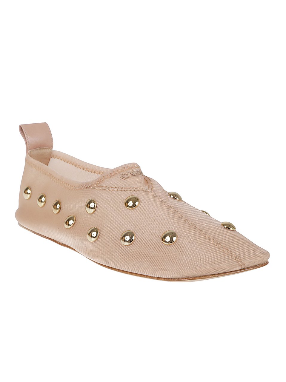Chloé Pointed Toe Flats with Gold-Studded Upper and Pull Tab Neutraal