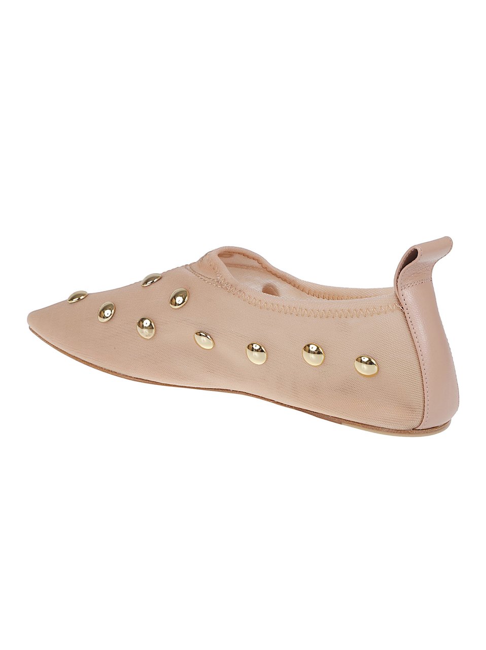 Chloé Pointed Toe Flats with Gold-Studded Upper and Pull Tab Neutraal