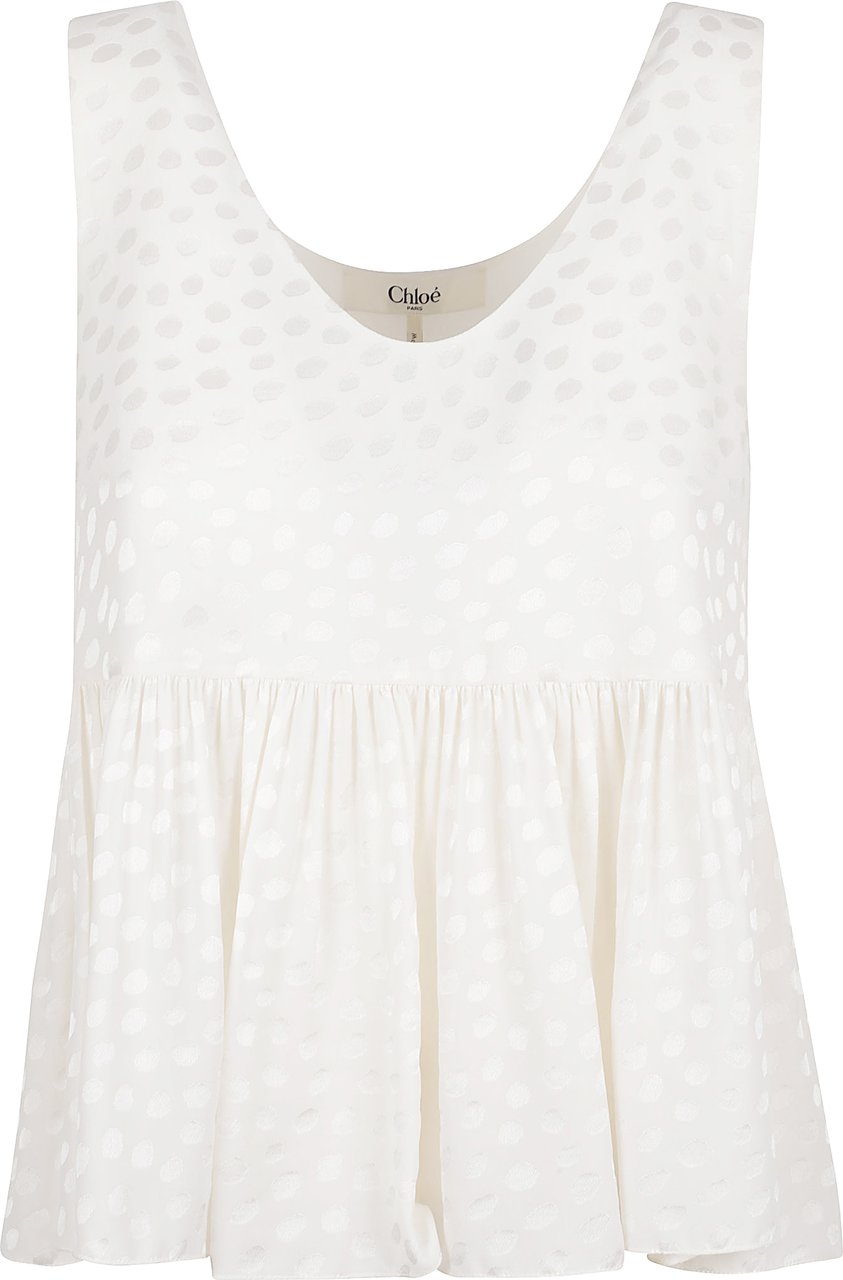 Chloé Flared Silk Top with Ruffled Hem Wit