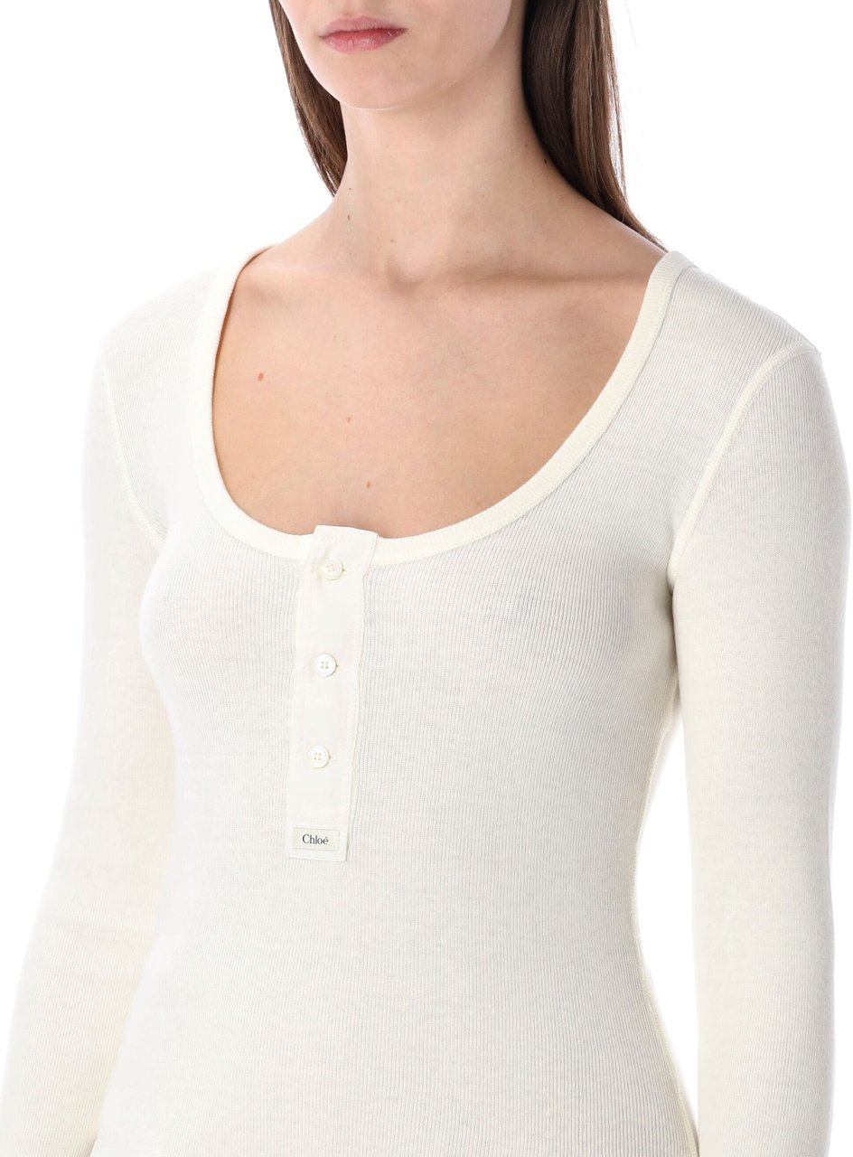 Chloé Chloé scoop-neck organic cotton Henley Wit