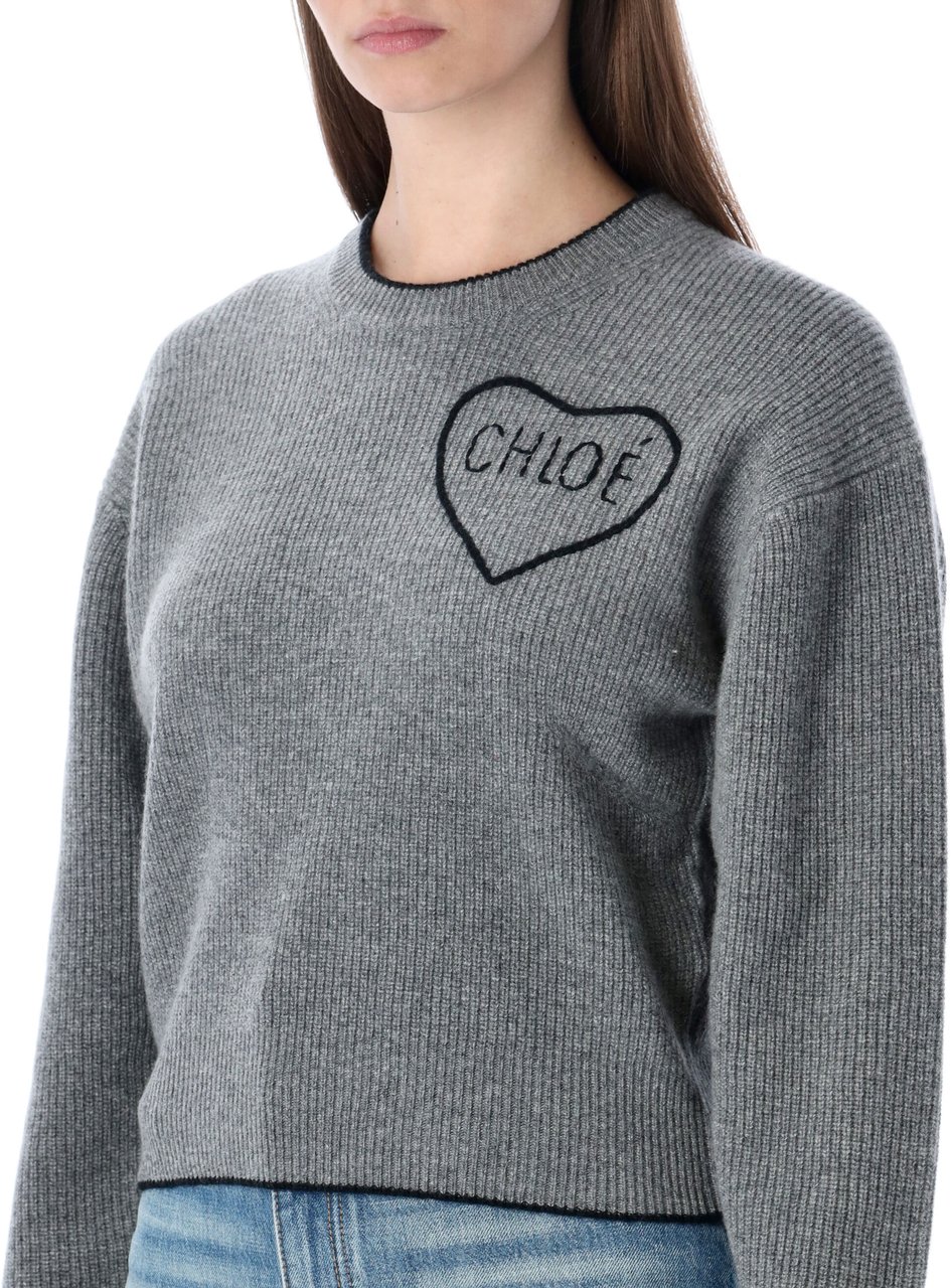 Chloé Chloé cropped knit sweater with Heart logo Grijs