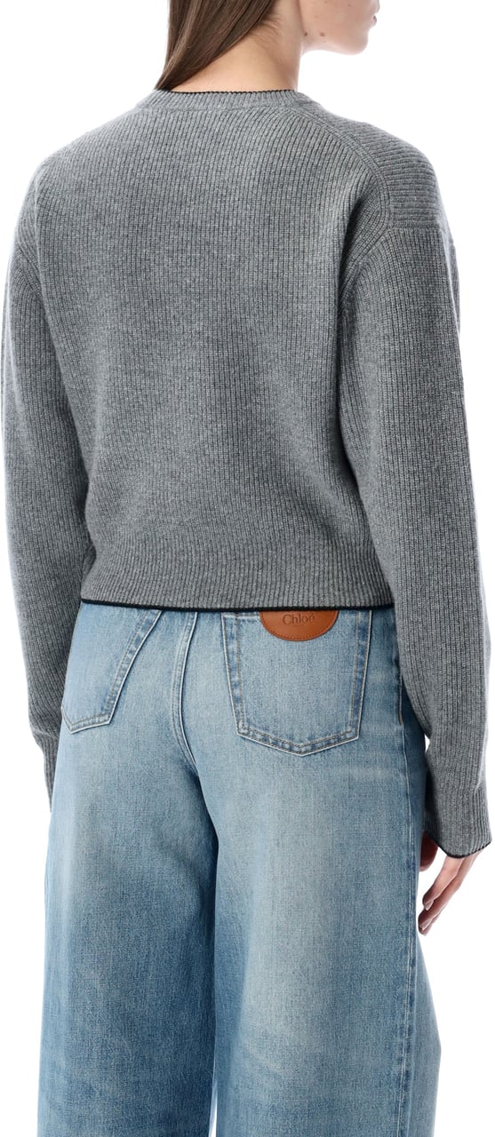 Chloé Chloé cropped knit sweater with Heart logo Grijs
