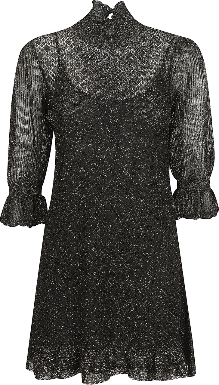 Chloé High-Neck Mini Dress with Ruffled Hem Zwart