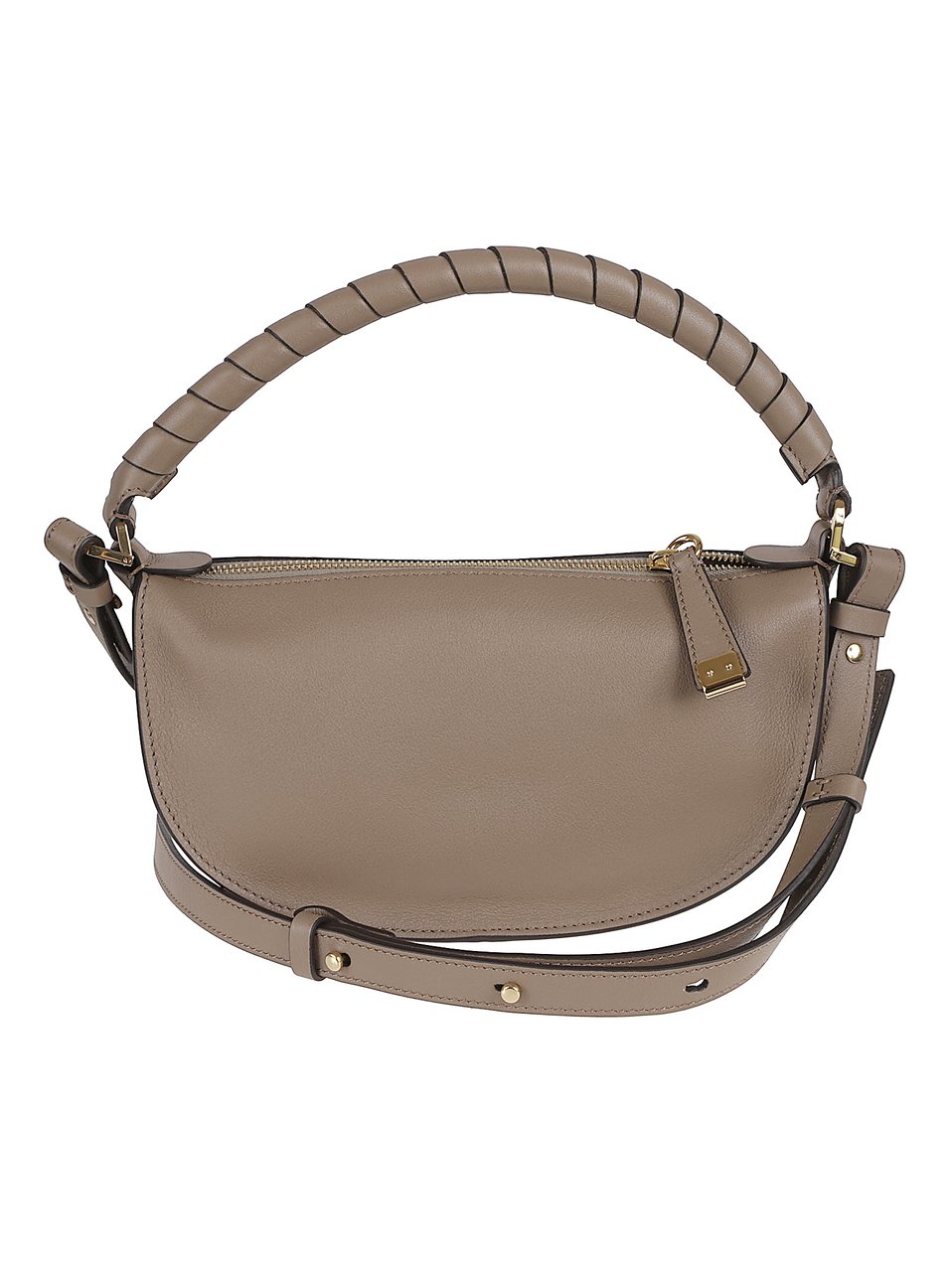 Chloé Crescent-Shaped Leather Bag with Braided Top Handle and Gold-Tone Accents Neutraal