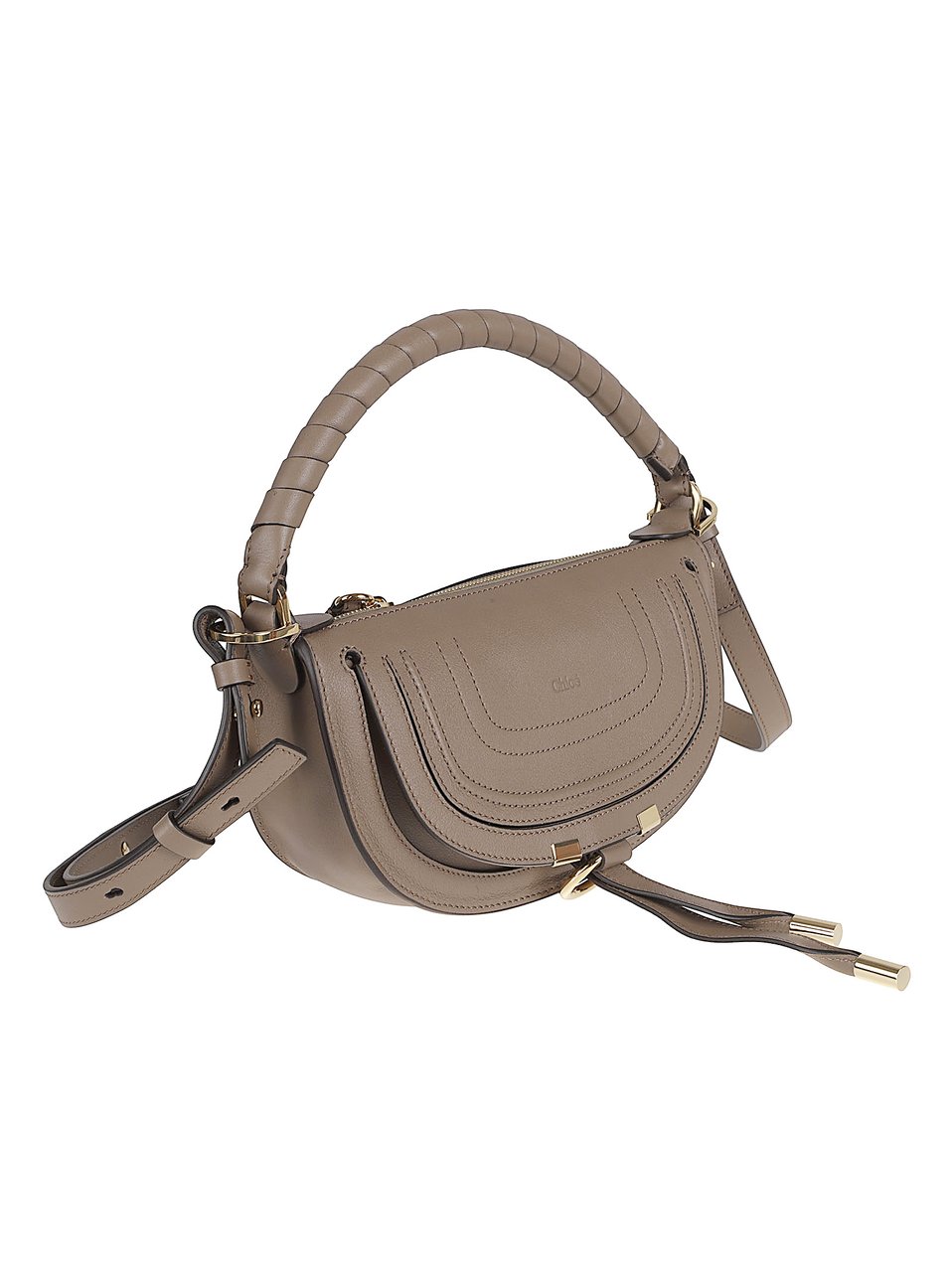 Chloé Crescent-Shaped Leather Bag with Braided Top Handle and Gold-Tone Accents Neutraal