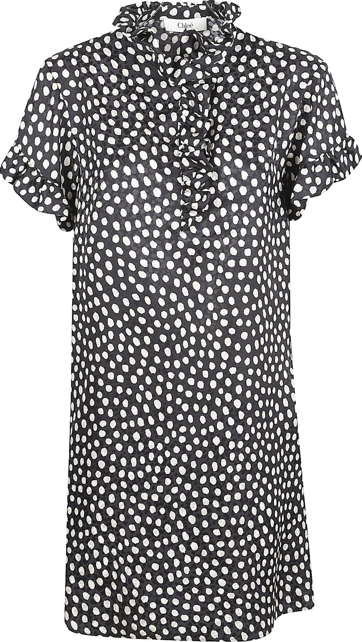 Chloé V-Neck Mini Dress in Silk Jacquard Grijs