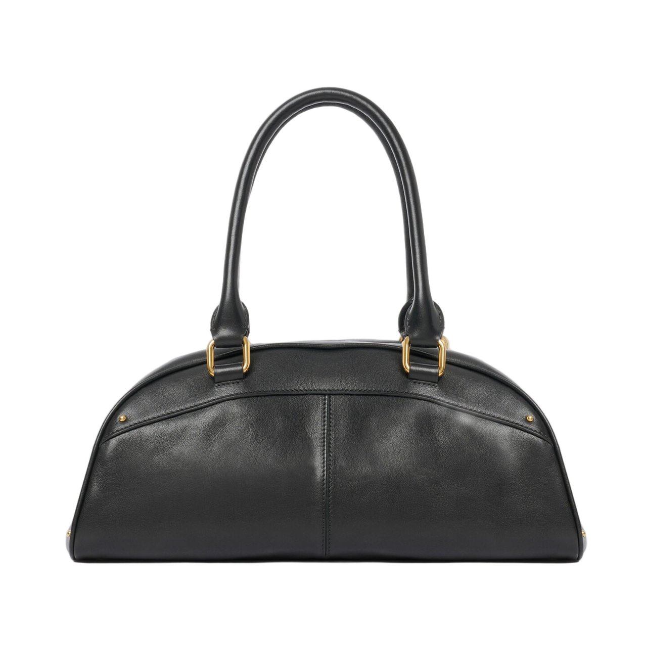 Chloé Curved Black Leather Handbag with Gold-Tone Detailing Zwart