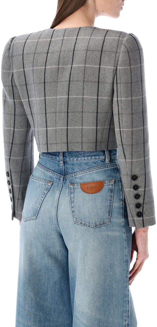 Chloé Chloé cropped checked jacket Grijs