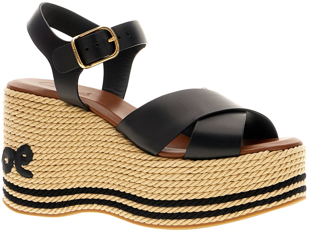 Chloé Chloe Black leather ChloÃ¨ Sand wedge Zwart