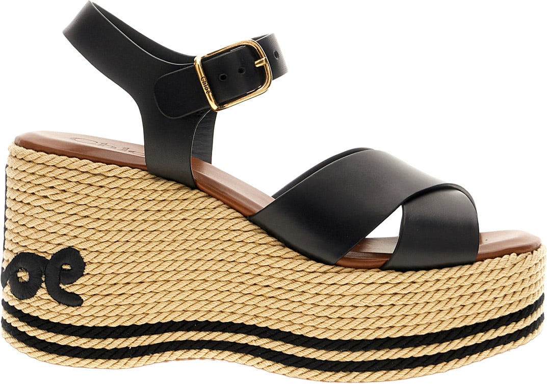 Chloé Chloe Black leather ChloÃ¨ Sand wedge Zwart