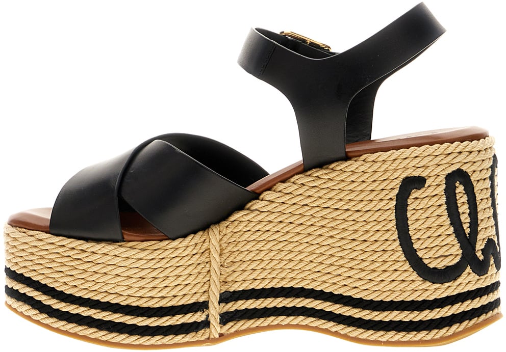 Chloé Chloe Black leather ChloÃ¨ Sand wedge Zwart
