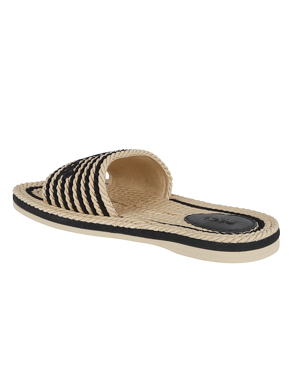 Chloé Raffia Flat Sandals with Striped Embroidery and Embossed Logo Grijs