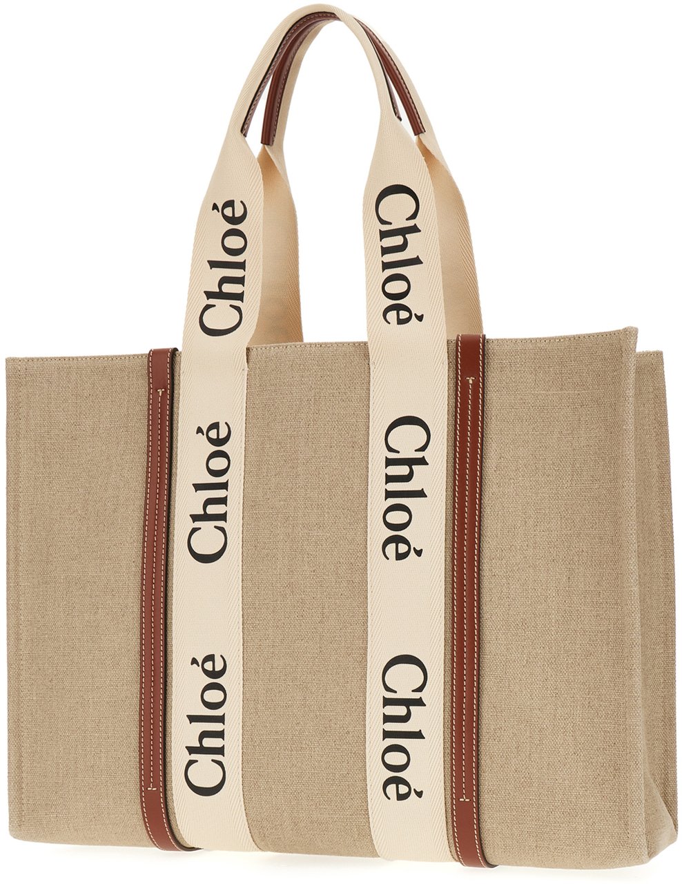 Chloé Chloe Cappuccino linen large Woody shopping bag Neutraal