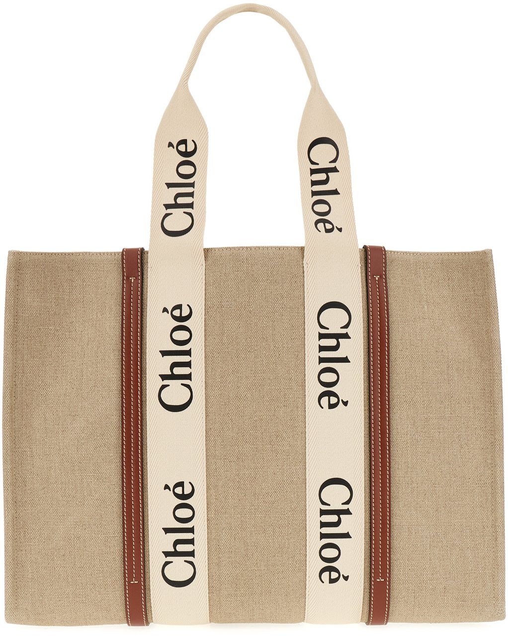 Chloé Chloe Cappuccino linen large Woody shopping bag Neutraal