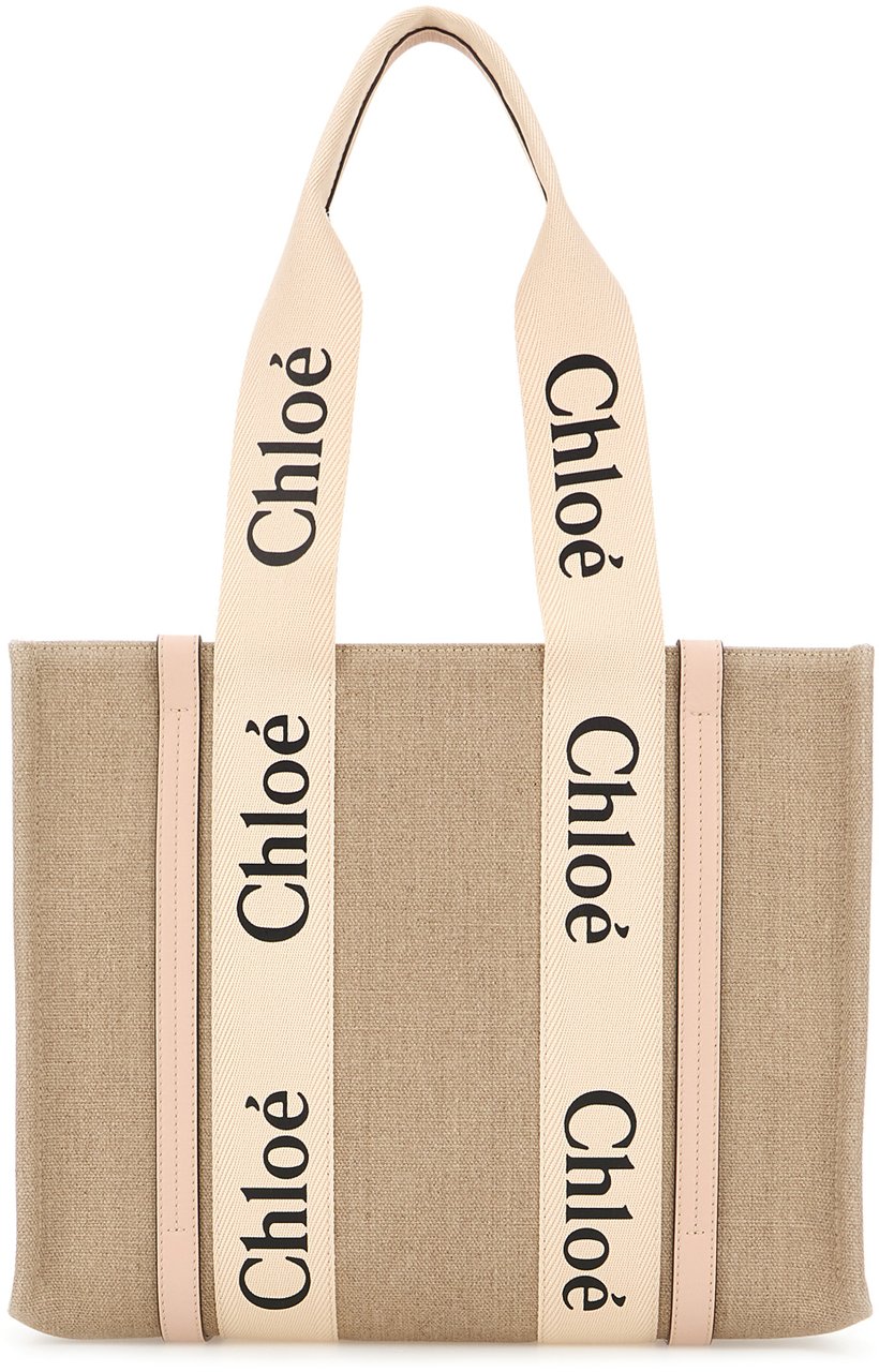 Chloé Chloe Cappuccino linen medium Woody shopping bag Beige