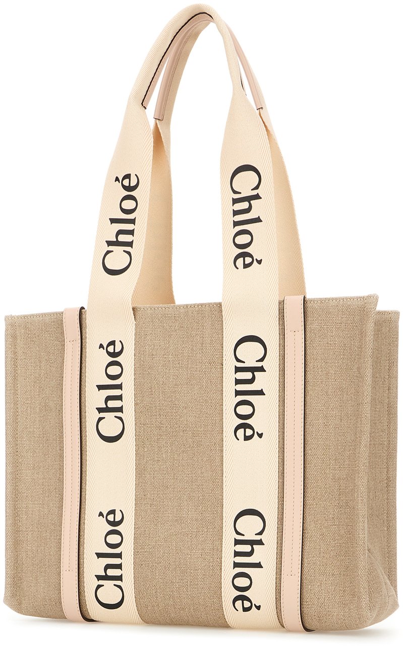 Chloé Chloe Cappuccino linen medium Woody shopping bag Beige