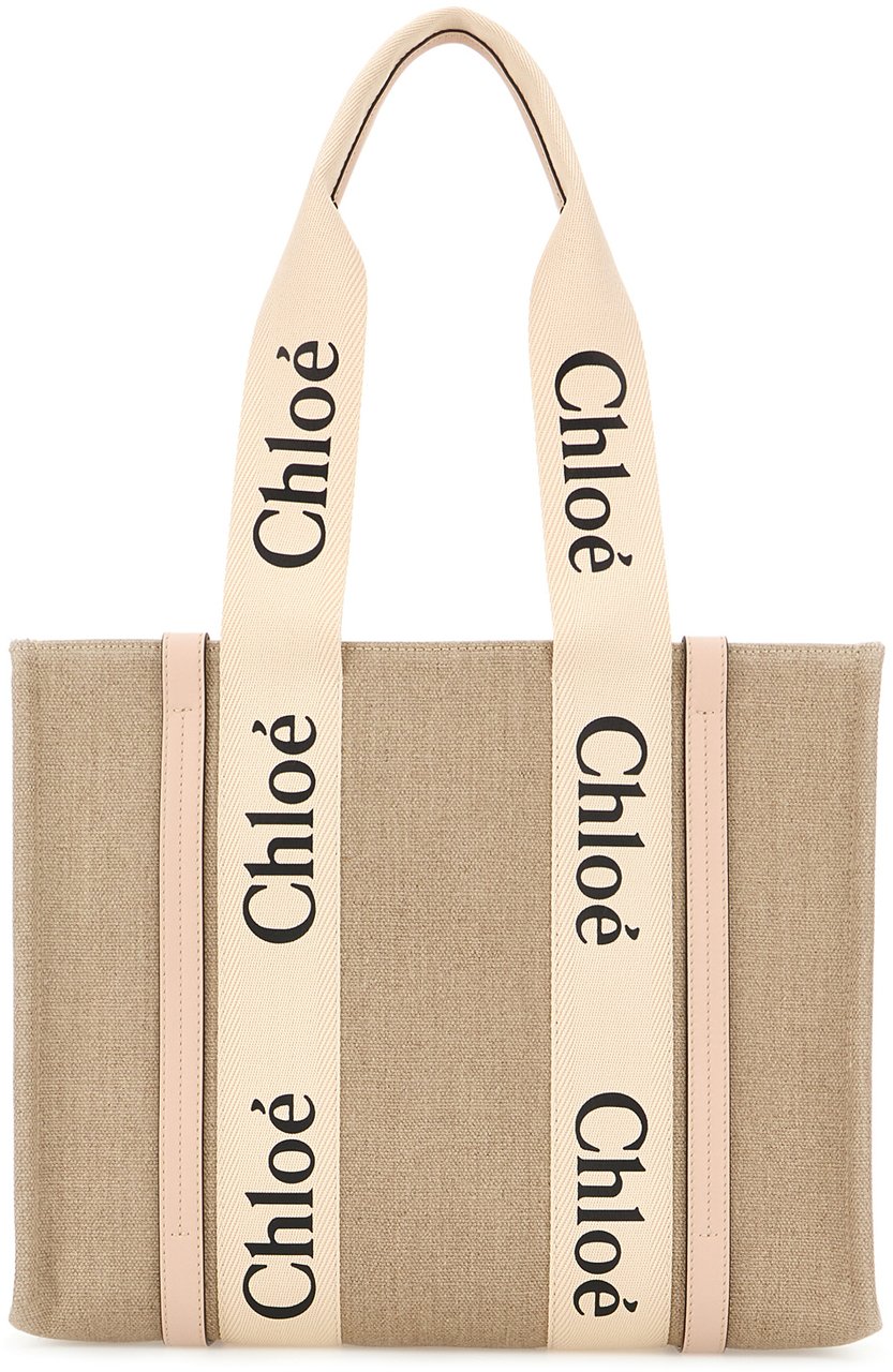 Chloé Chloe Cappuccino linen medium Woody shopping bag Beige