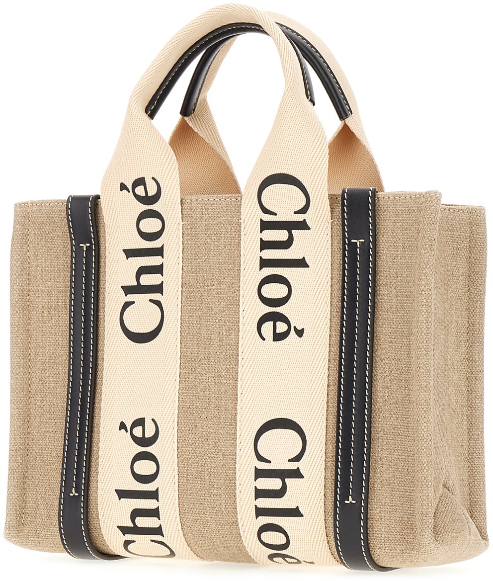 Chloé Chloe Linen small Woody handbag Neutraal