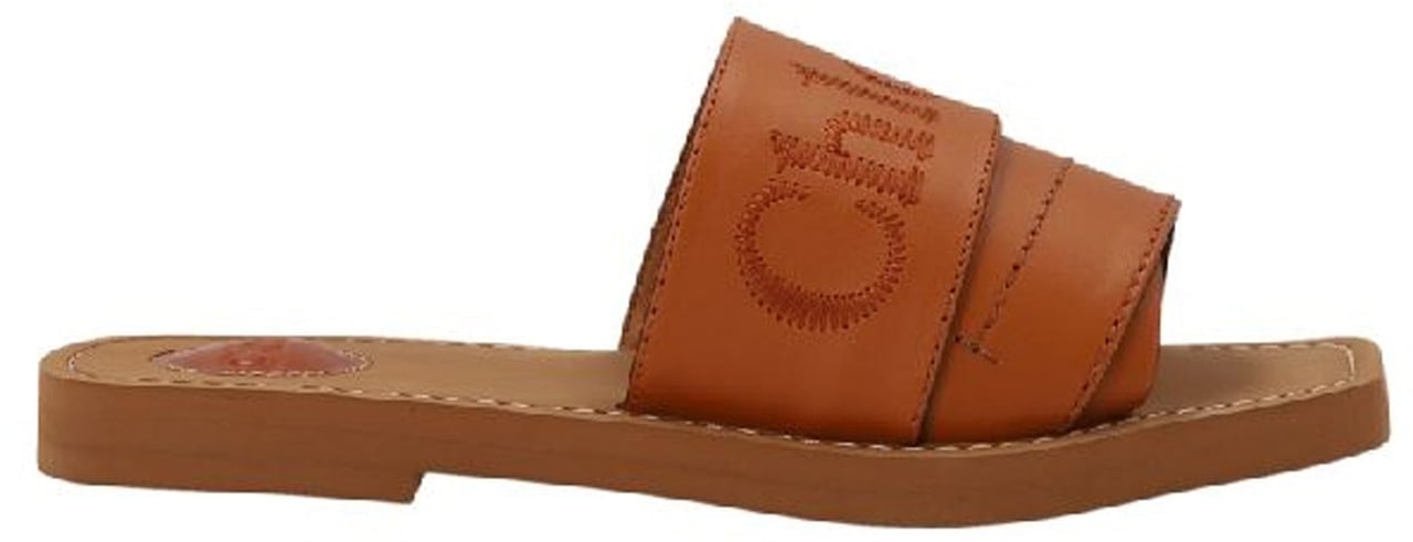 Chloé Chloè Logo Woody Flat Sandals Bruin