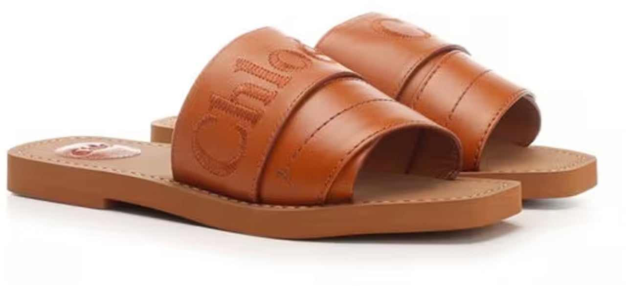 Chloé Chloè Logo Woody Flat Sandals Bruin