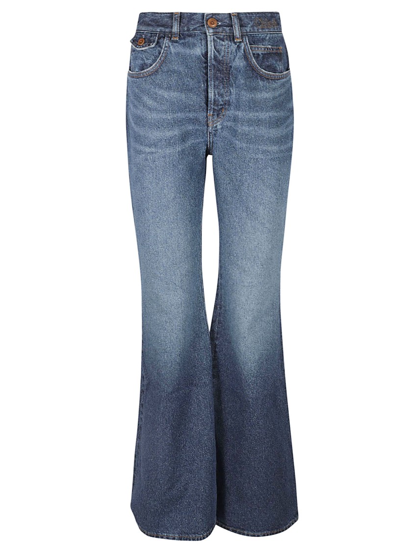Chloé High-Waisted Flared Jeans With Vintage Wash Blauw