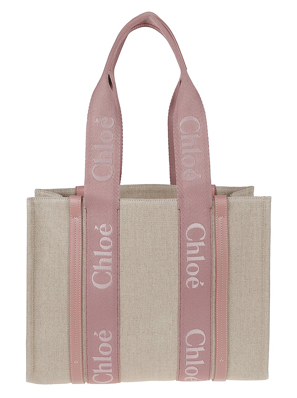 Chloé Beige Linen Woody Tote Bag Roze