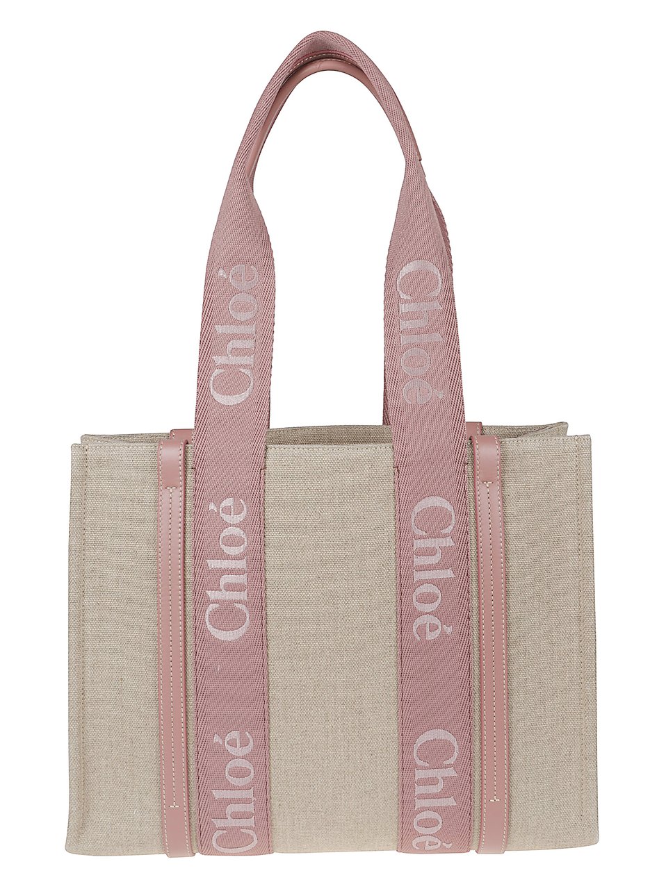 Chloé Beige Linen Woody Tote Bag Roze
