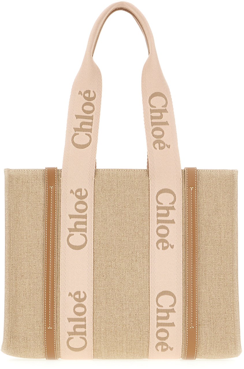 Chloé Chloe Cappuccino linen large Woody shopping bag Beige